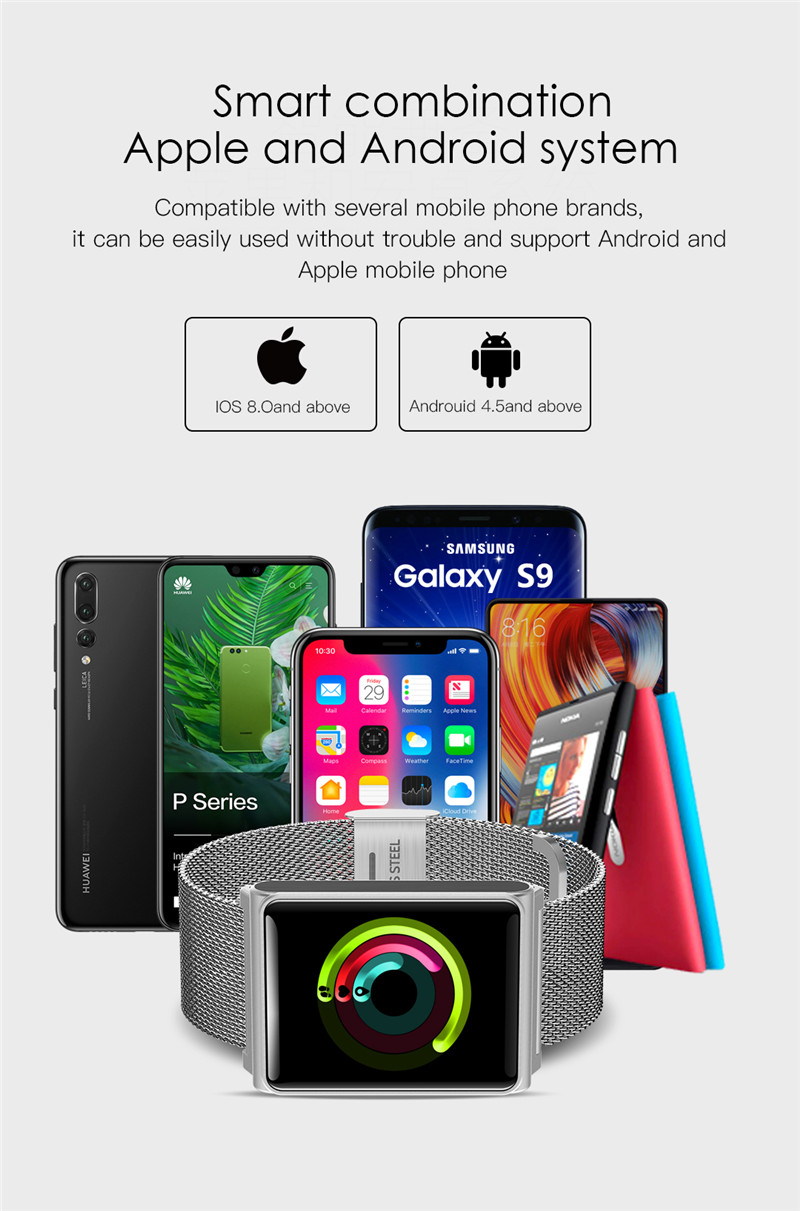 Heart rate and blood pressure monitoring Smart bluetooth watch HZD1806W