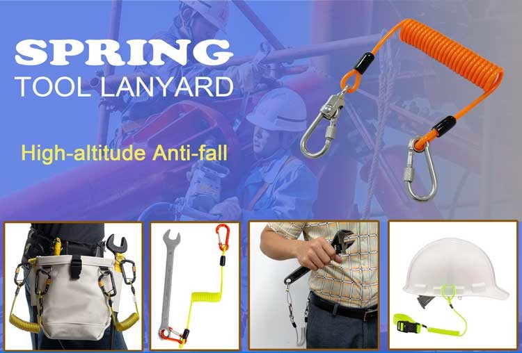 Black Wire Coil Lanyard With 1 Screwgate For Working At Height Stop Drop Tools