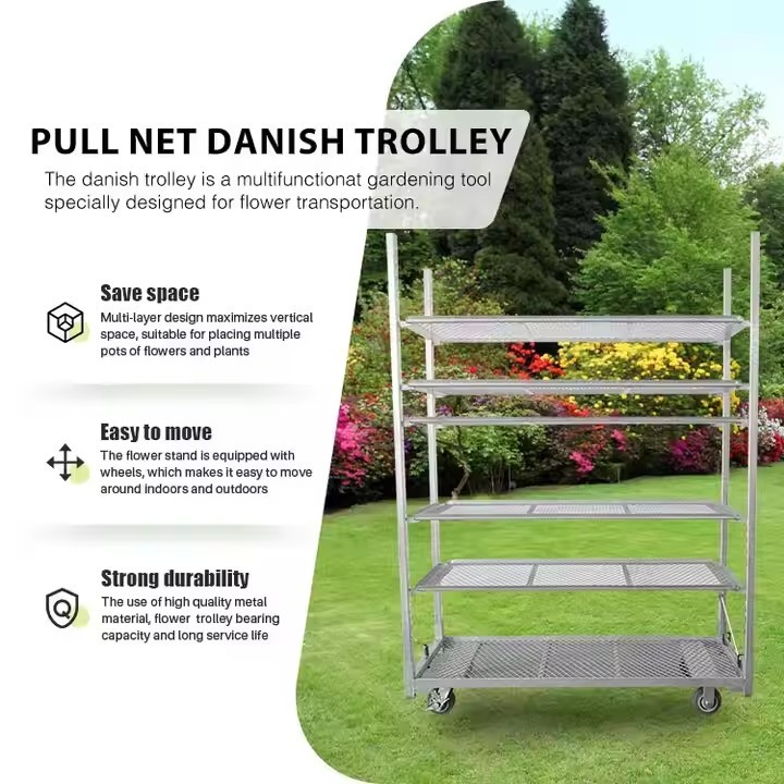 Agricultural Planting Danish Trolley Shelves Four Casters Transport Flower Products