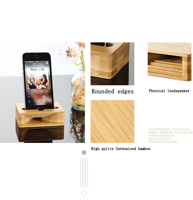 Carbonized bamboo phone stand with a Physical loudspeaker for iphoneX 8plus for samsung note8 S8