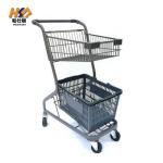 180L 2 Tier Double Basket Metal Shopping Cart With Wheels Trolley For Retail