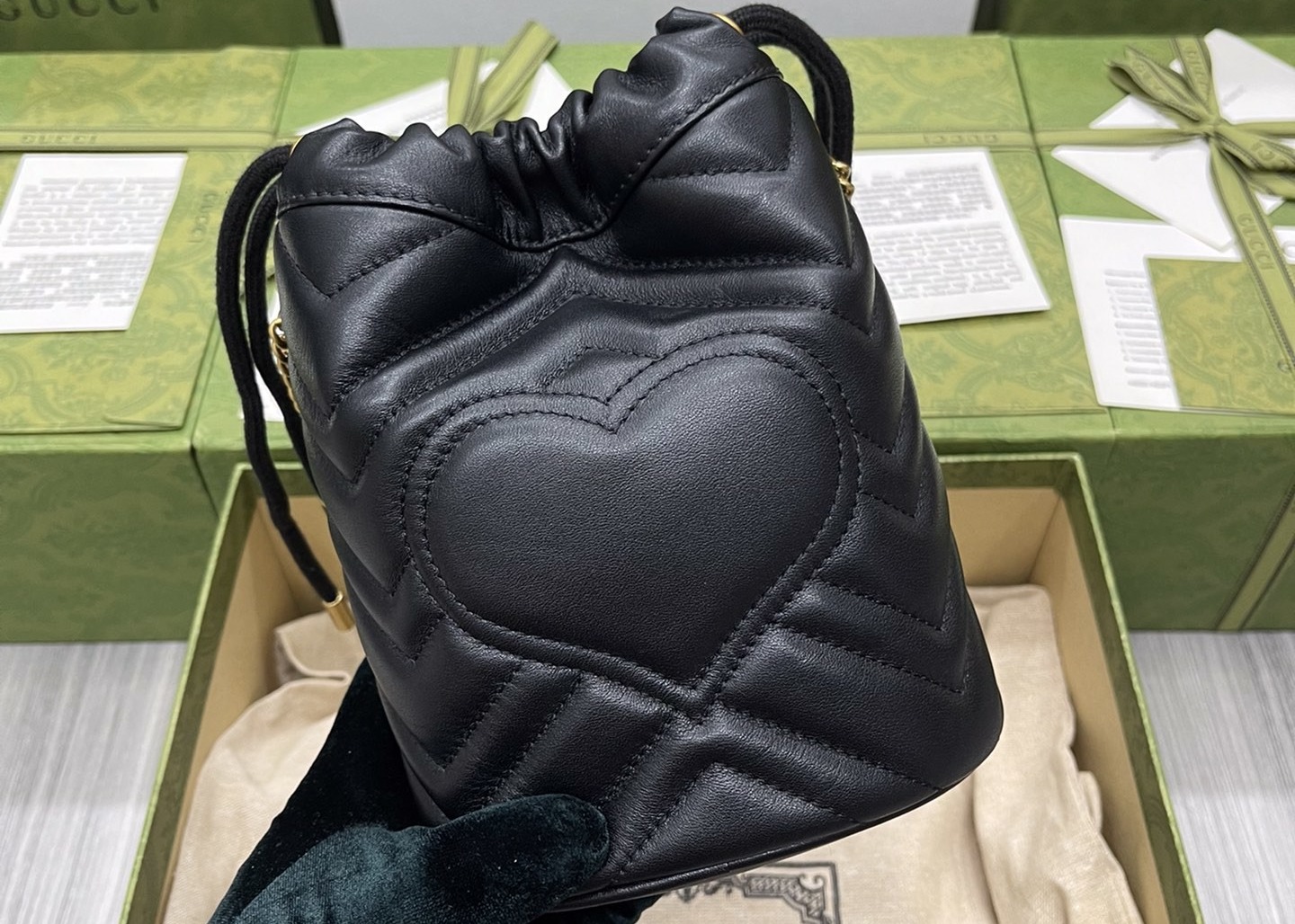GG Marmont Mini Bucket Bag Authentic Cowhide Outside Two Splicing Colors