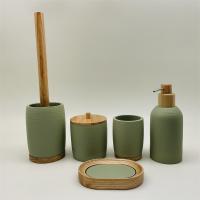 Buy cheap Green color Polyresin Bath Accessory Set round shape with wooden parts product