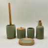 Buy cheap Green color Polyresin Bath Accessory Set round shape with wooden parts from wholesalers