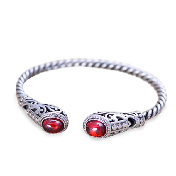 Buy cheap Sterling Silver Cable Bracelet with Garnet Open Adjustable Cuff Bracelet (XH049954W) from wholesalers