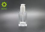 Clear Square Glass Bottles , Empty Cosmetic Bottles Wtih White Lock Pump