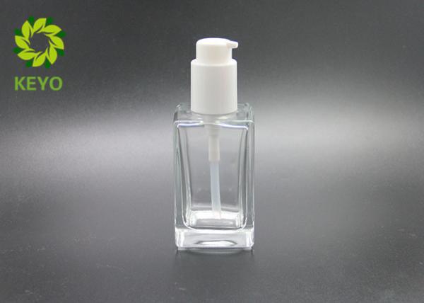 Buy cheap Clear Square Glass Bottles , Empty Cosmetic Bottles Wtih White Lock Pump from wholesalers