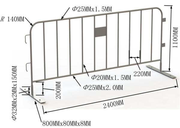 Quality Welding / Punched Cross Feet / Bridge Feet Crowd Control Barriers 1100mm*2200mm for sale