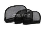 3Pcs Travel Cosmetic Case Women Fashion Black Mesh Zipper Makeup Bag Toiletry