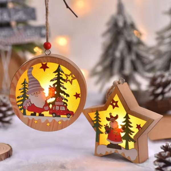Christmas Glow ornaments Christmas tree Wooden hanging ornaments Santa Claus