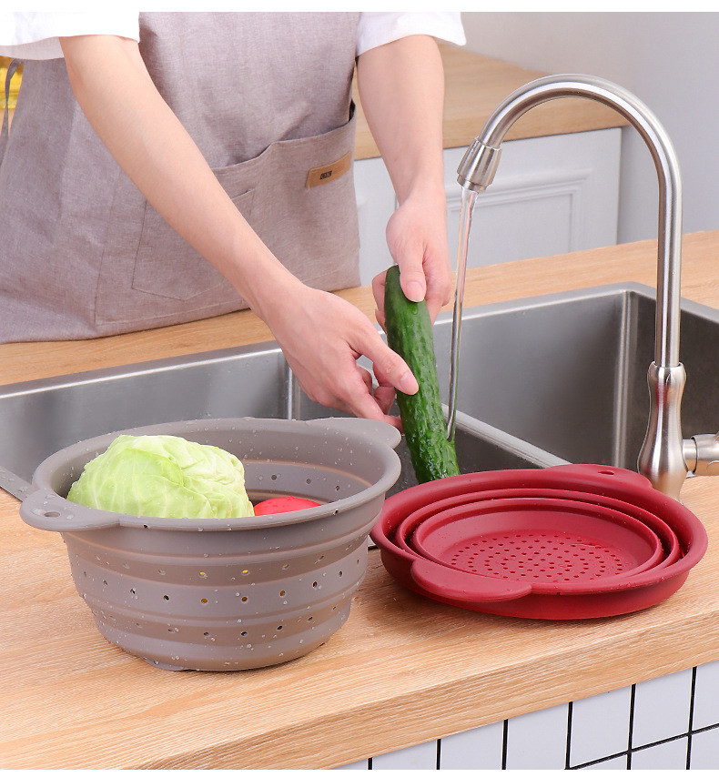 Silicone Collapsible Colander Set Food Strainer And 9 Inch Mixing Bowl 2Pcs Fruits Vegetables Pasta Strainer BPA Free
