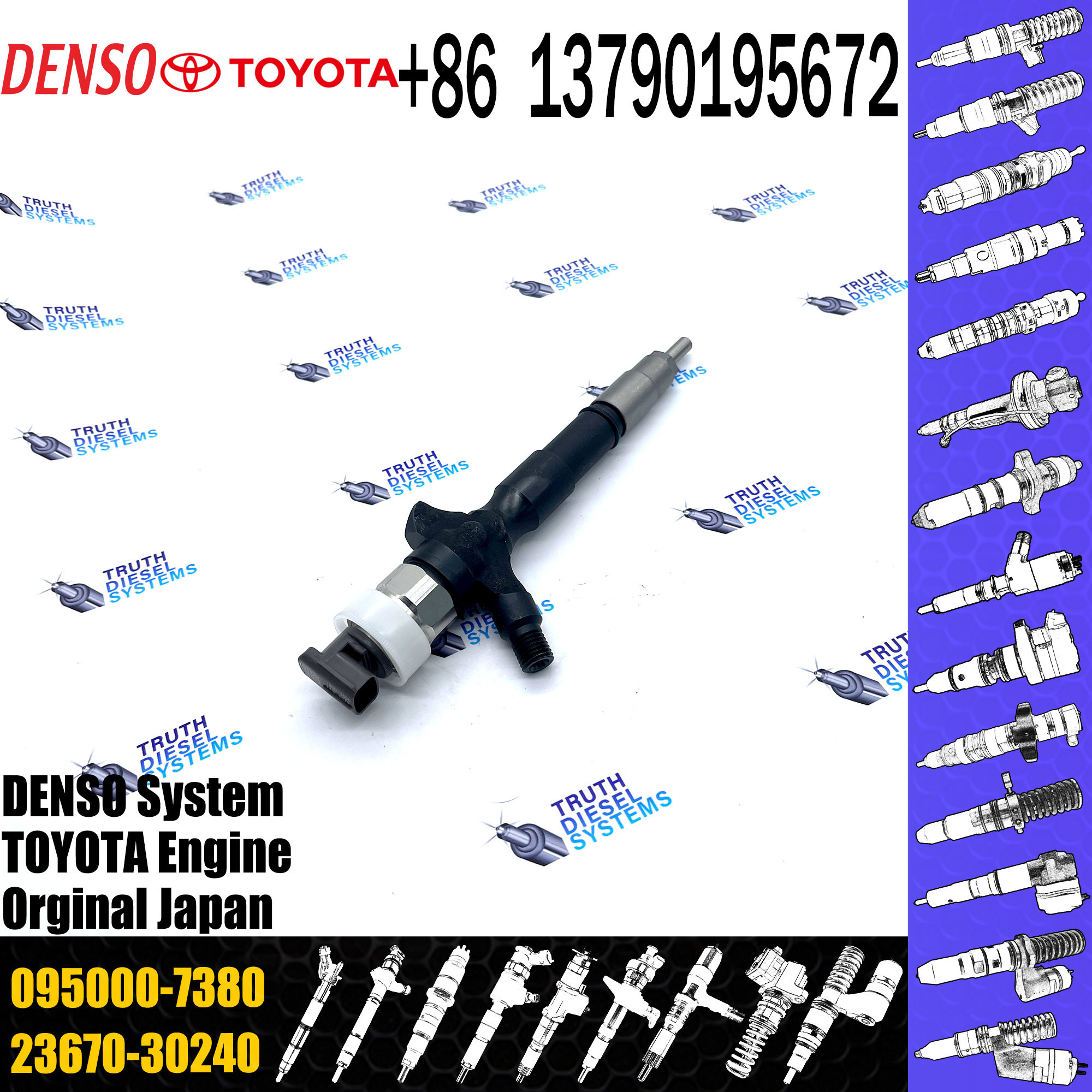 FUEL INJECTOR 095000-6190, 23670-30300 23670-30240,095000-7760, 095000-8740, 095000-7380 FOR TOYOTA 2KD-FTV ENGINE