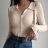Buy cheap Women 2023 New Lapel Slim Slimming Tops Ladies Hollow Buttons Sexy V Neck Long Sleeve Polo Neck Knit Cardigan Sweater Women from wholesalers