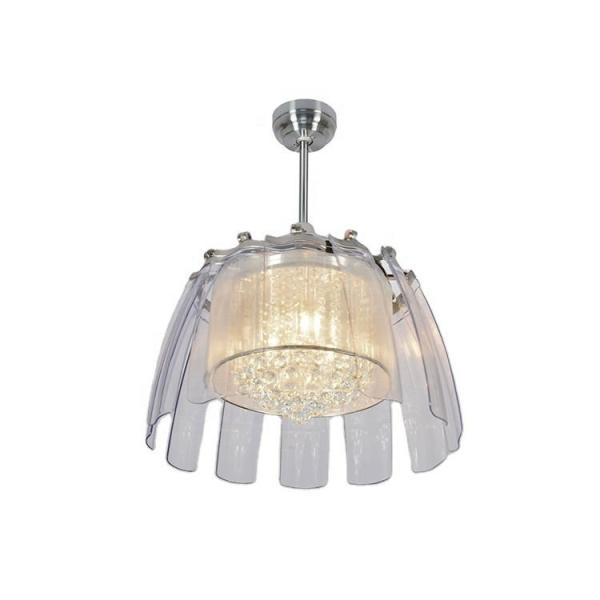 Modern 50 Inch LED Crystal Ceiling Fan Light , Transparent Blade Ceiling Fan