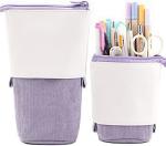 Telescopic Pencil Bag Pen Holder Stationery Case, PU Corduroy Stand-up