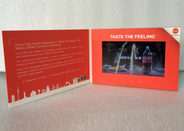 promotional video business card 7'' LCD screen Coca cola brand advertising card