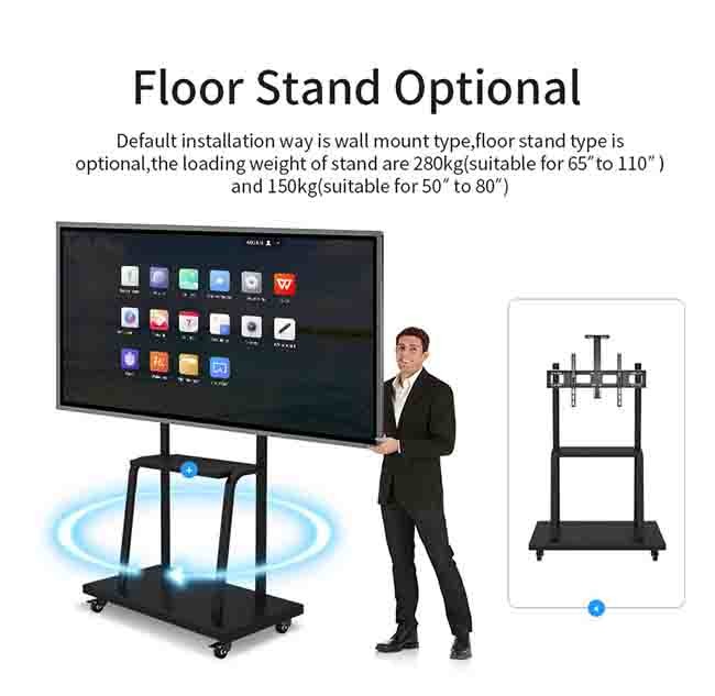 Black 4K Flat Panel Smart Board 86in All In One Touch Whiteboard