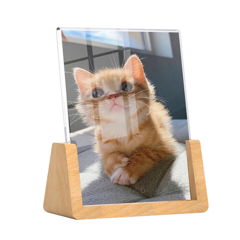 Custom Acrylic And Wood U-Shaped Photo Frame , Desktop Acrylic Picture Photo Display 6x7, 7x7, And 8x10 Inch Sizes