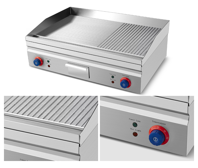 Small Commercial Griddle For Hotel Electric 1/3 Grooved Grill With Mirror Grilled Plate