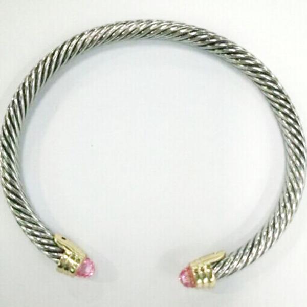 Buy cheap (B-55)Fashion Jewelry Yellow Gold Silver Tone Plated Cable Bangle with Pink Cubic Zircon from wholesalers