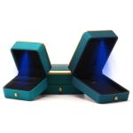 Light Green LED Plastic Velvet Jewelry Box for Custom in Square Luxury Elegant