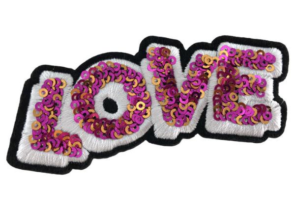 Buy cheap 2019 Trendy Pink LOVE Embroidery Sequin Patch Applique For Denim from wholesalers