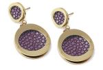 Vintage Stainless Steel Gold Earrings 90s Retro Green Purple Round Drop Earrings