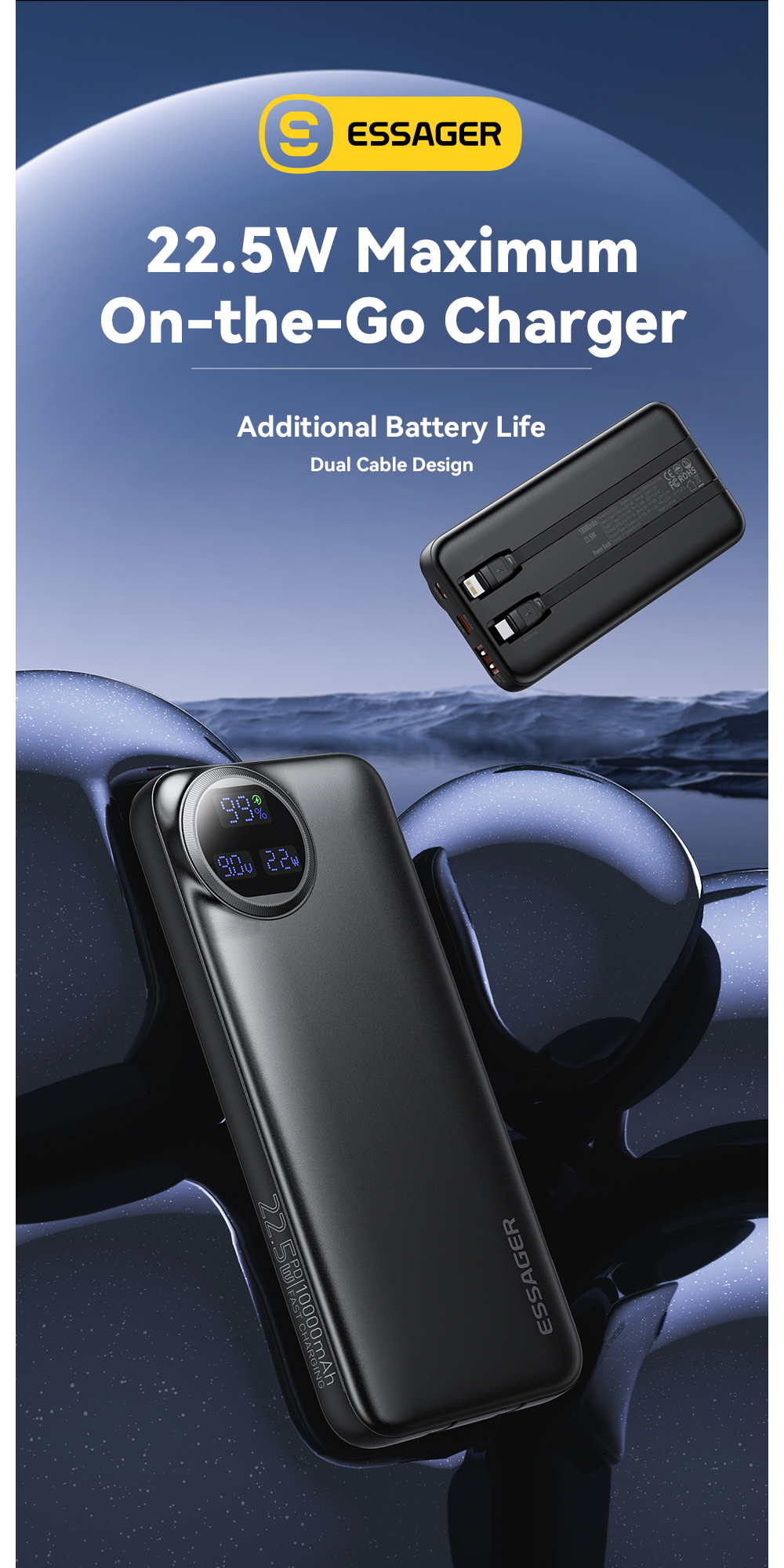 ESSAGER ES-D016 Series USB A/C/Lighting Output Battery Power Bank 10000mah
