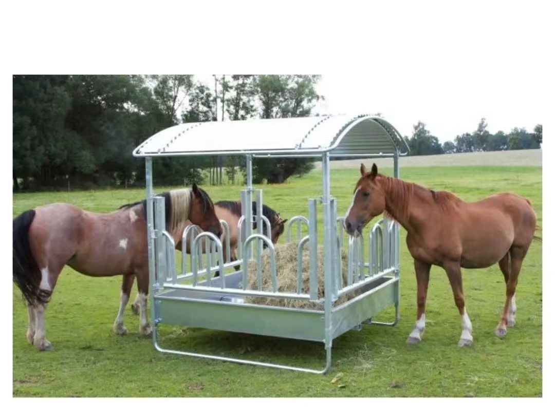 Livestock 1.75m Galvanized Horse Feeder Rack With 30cm Roof 100kg