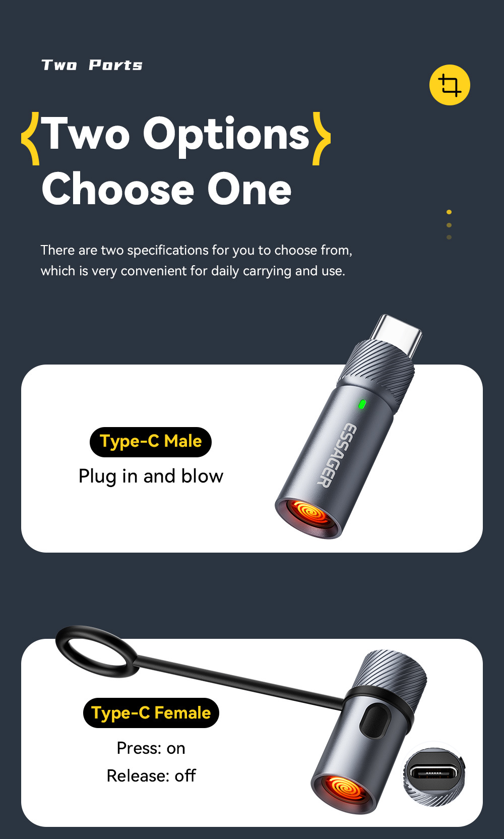 ESSAGER ES-OTG29 Rechargeable Mobile Phone Usb Type C Mini Cigarette Electric Lighter