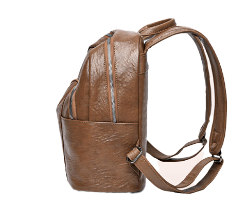 Carrying System Adjustable Straps Customized Black PU Leather Zipper Backpack for Women