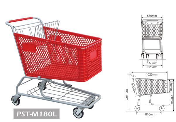 Buy cheap PST-M180L Red Color Supermarket shopping Trolley with Four Wheels 180L shopping cart for Grocery Store from wholesalers
