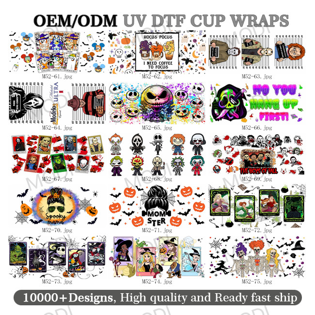 UV DTF Transfers For Halloween Cup Wrap Designs On Glass Tumblers For Holiday Decor