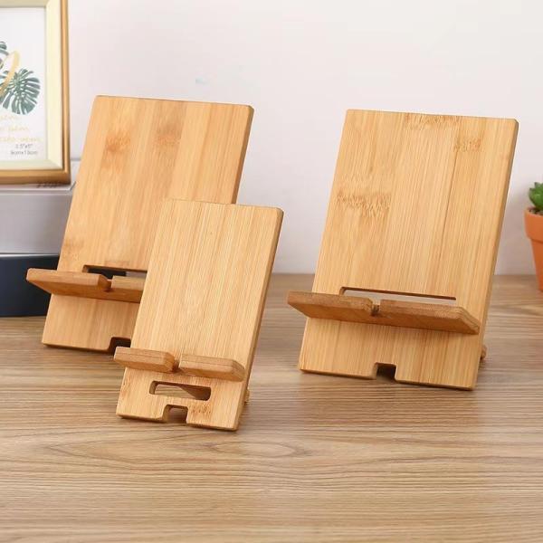 Bamboo Cell Phone Stand, Detachable Wood Mobile Phone Holder for Desk Tablet