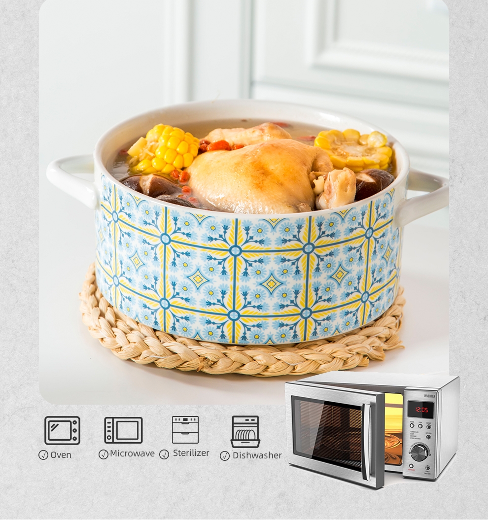 Quantity Bohemian Design Style Porcelain Pan With Lid Custom Decal Soup Bowl Set