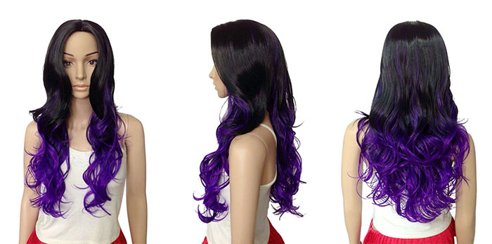 Black Long Curly Synthetic Wigs For White Women 200 gram - 30 gram