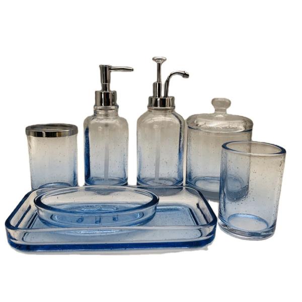 Buy cheap Bathroom Cleaning Glass Bath Accessories Set Ombre Blue Bubble Effect from wholesalers