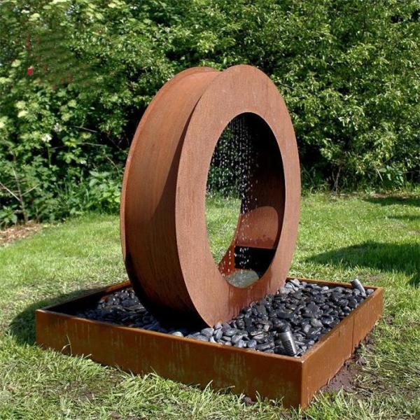 Buy cheap Round Waterfall Cascade Corten Steel Water Feature Fountain With LED Light from wholesalers