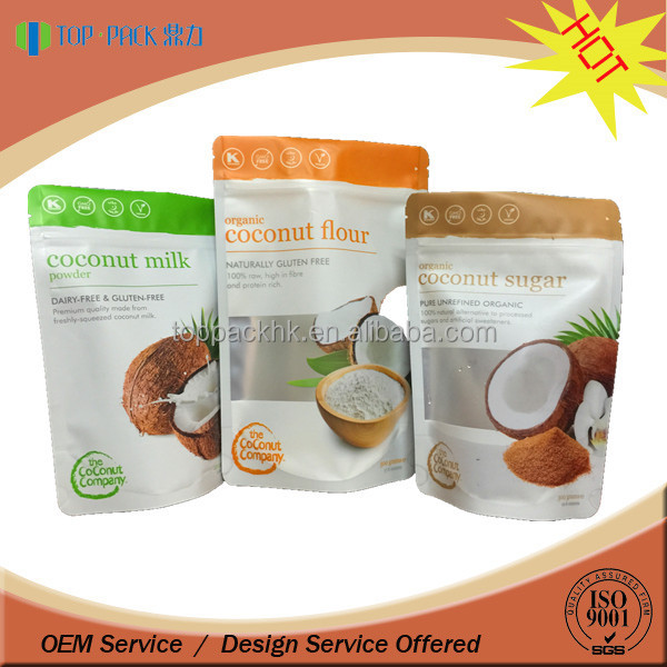 Top Pack printed bag for coconut flour, coconut sugar bag, coconut milk bag