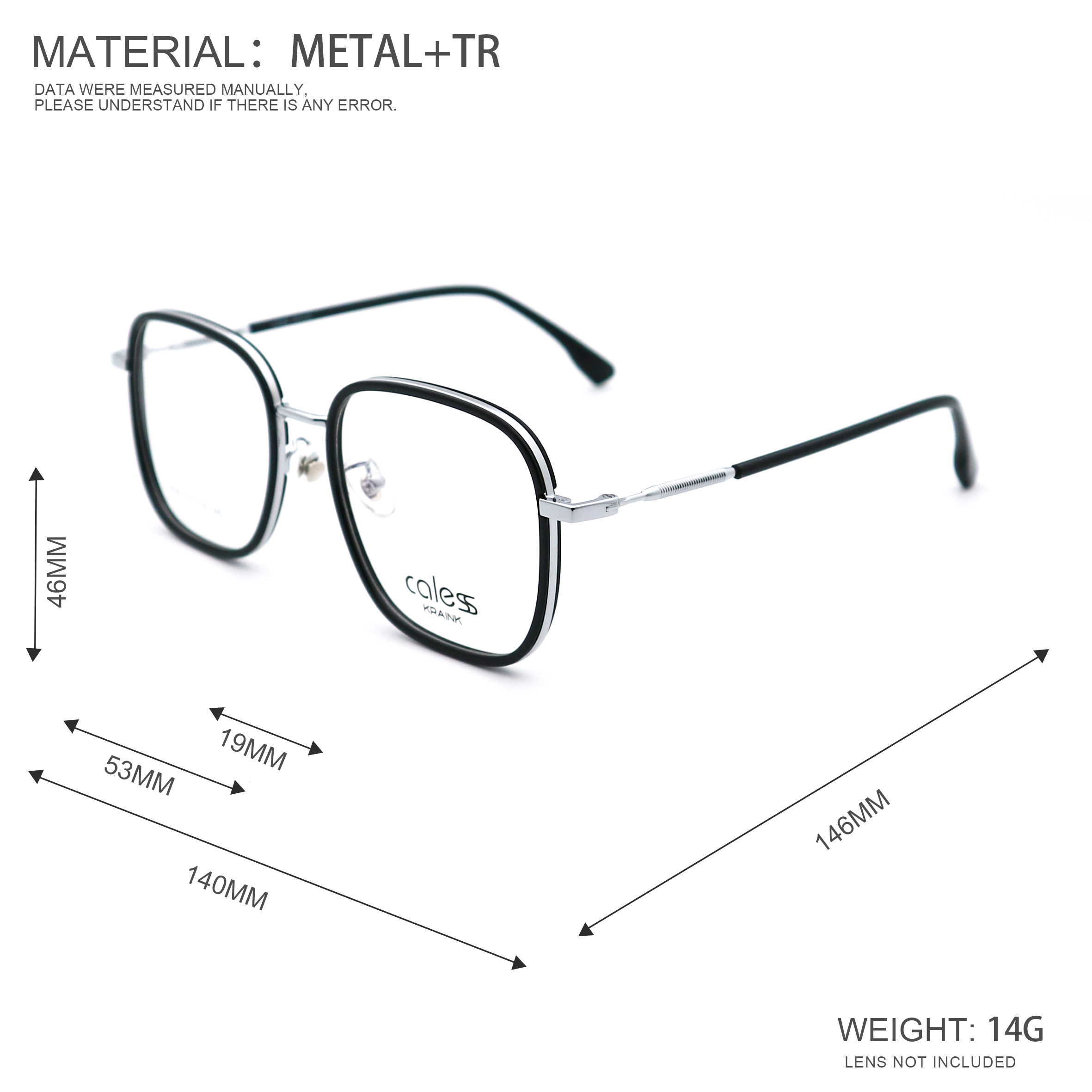 Plastic And Metal Eyeglass Frames Metal Chassis TR Plastic Frame 3806