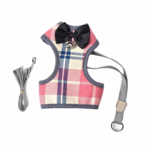Buy cheap Bowtie Cat Dog Harness Vest British Style Plaid Hareness Breathable Mesh Padded from wholesalers