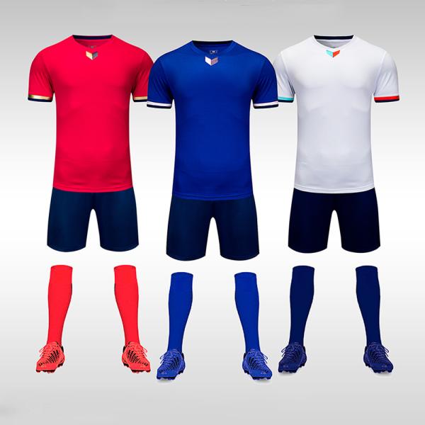 Buy cheap Polyester Fabric Plain Soccer Jerseys Casual Short Sleeved Blue V Neck Sweatshirt from wholesalers