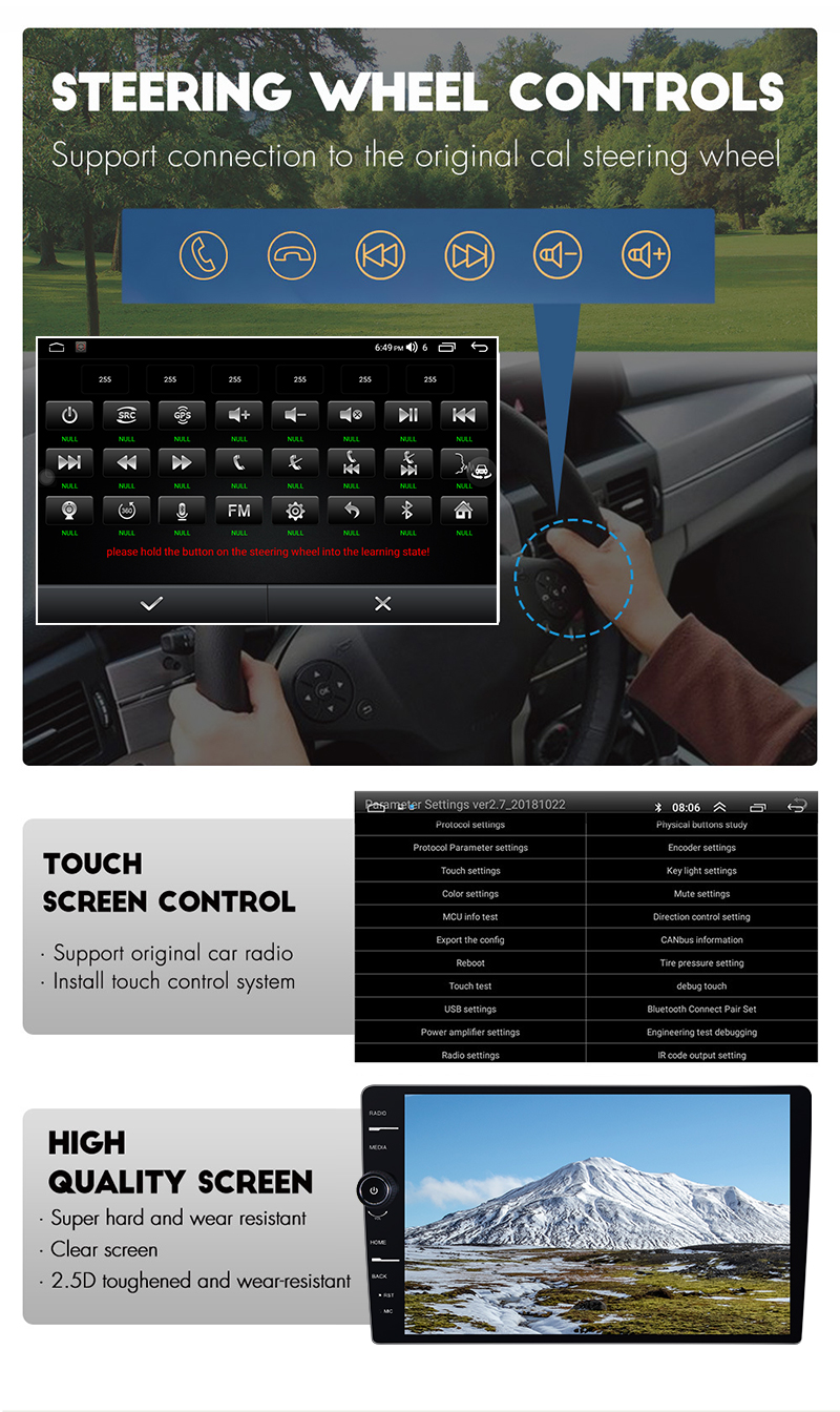 Dashboard Placement 1Din Android System Car Radio with 9/10 Inch Touch Screen and Knob
