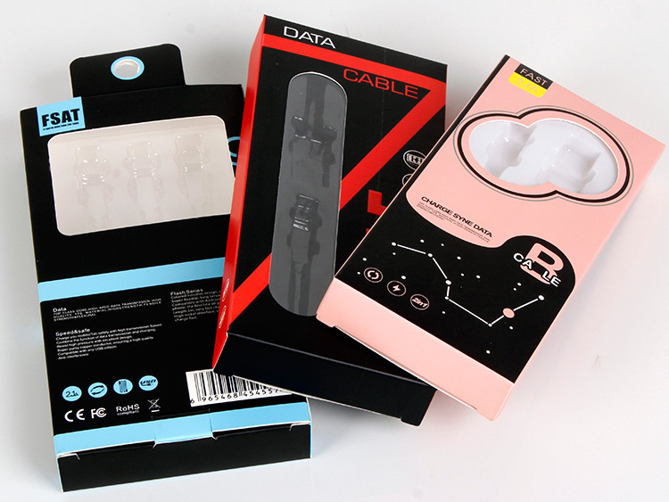 CMYK Custom Art Coated Paper USB Cable Data Cable Packaging Box with Hanger Hole