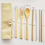 Disposable Portable Organic Bamboo Spoon Fork Chopsticks Set Cloth Bag Packing