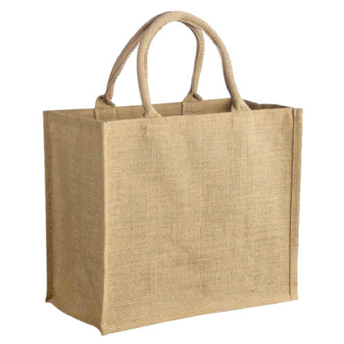 Foldable Jute Shopping Tote Bag / Reusable Market Bags With Cotton Handles