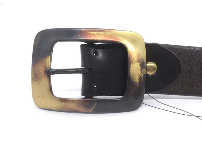 1-1/2" Men's 100% Italian Cow Leather Belt With Antique Patina Pin Buckle