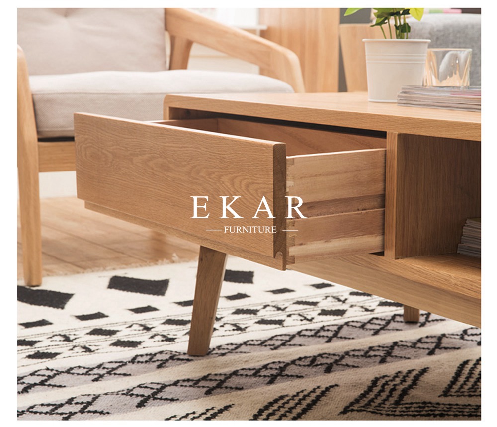 Rectangle Solid Wood Oak Nordic Design Contemporary Coffee Tea Table