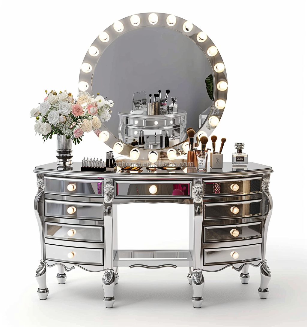 Wooden Makeup Vanity Dressing Table Set With Drawer And Mirror In Customized Color Wood