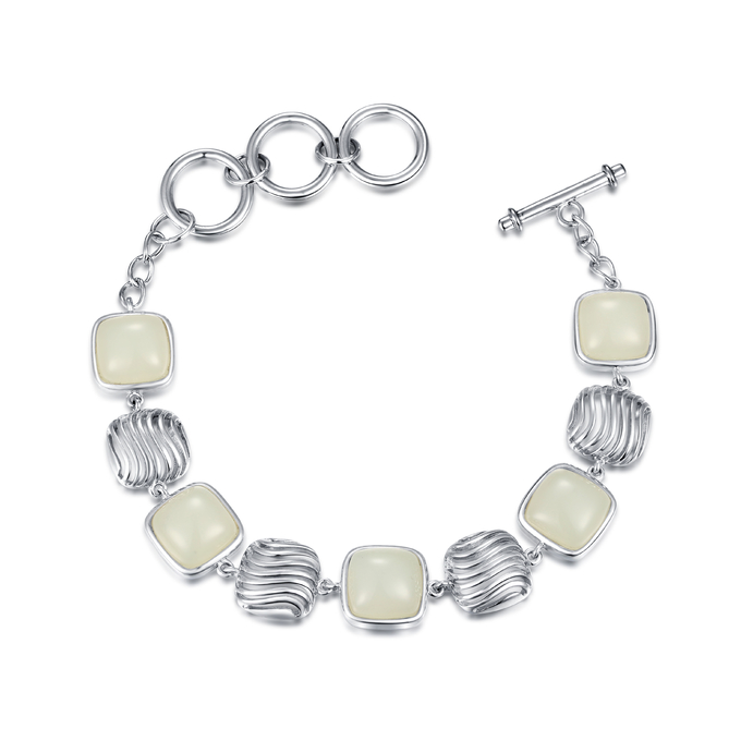 Healing Stones 925 Sterling Silver Bracelet 8x12mm Pear White Jade Bracelet